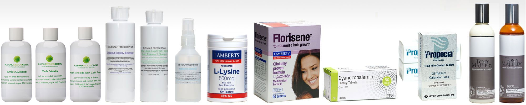 Hair loss treatment product ranges